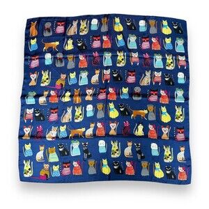 Blue Cats Scarf 35” X 35” Women Square Scarve Unisex Multicolor